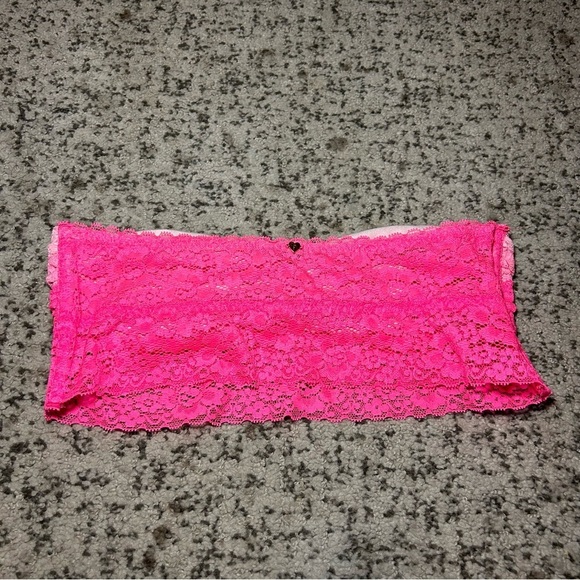 PINK Victoria’s Secret Hot Pink Floral Laced Strapless Bralette Size Medium - Picture 3 of 6